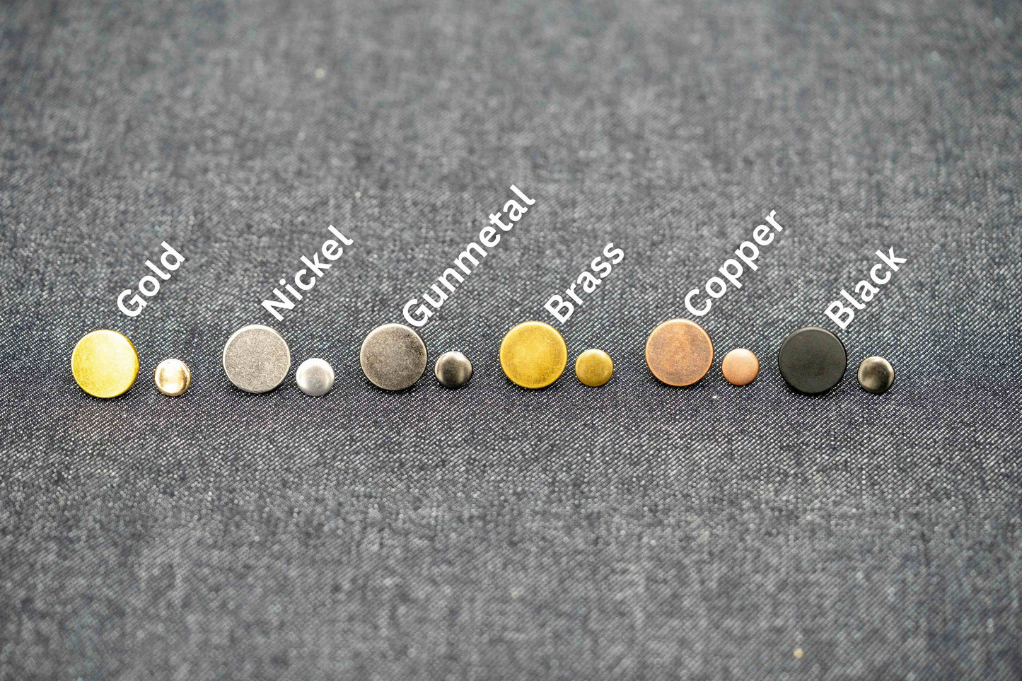 Set of metallic color samples labeled from Gold to Black on a gray background