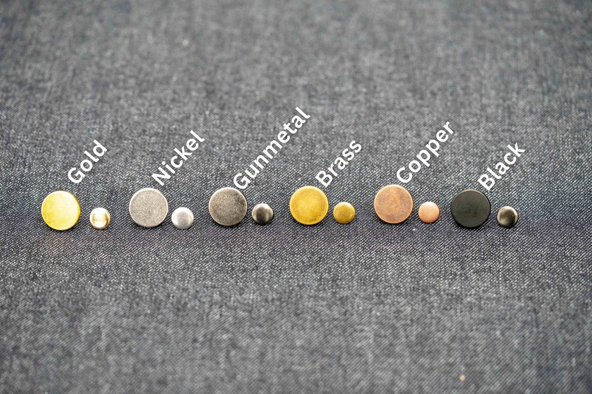 Set of metallic color samples labeled from Gold to Black on a gray background